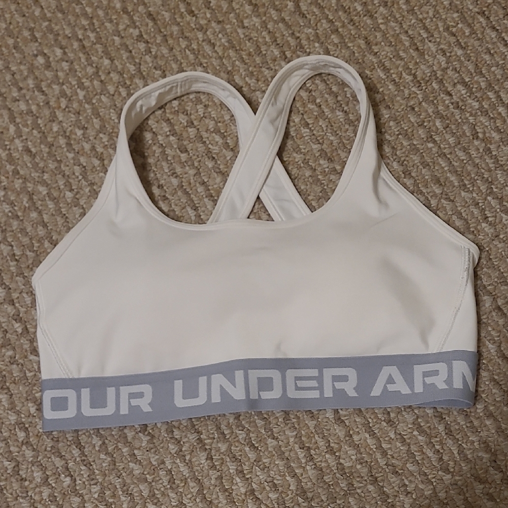 Under Armour Women's Cream Sports Bra with Gray Band